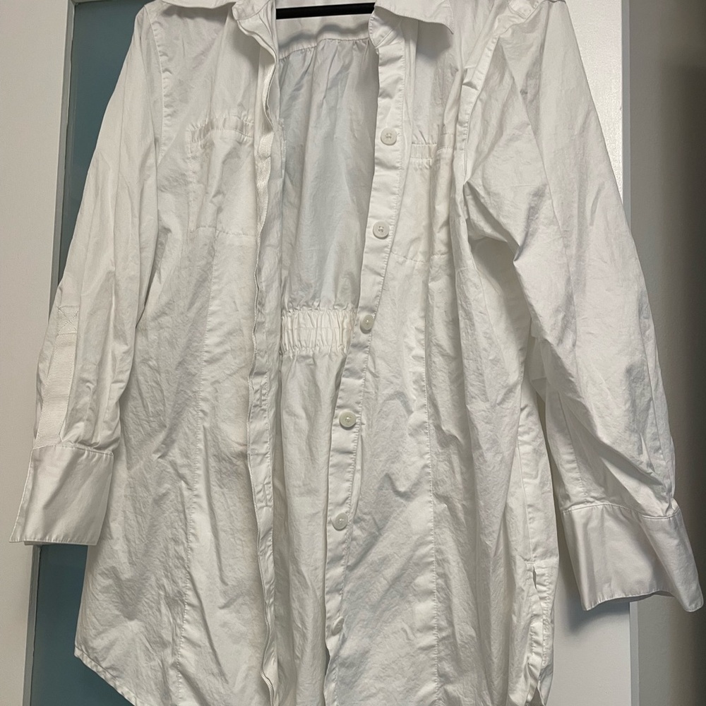 CAbi White Button Down Shirt with Classic Collar and Long Sleeves